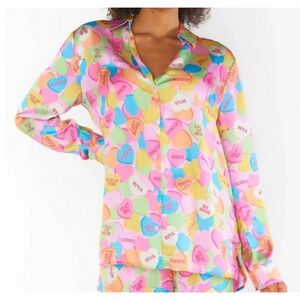 Show Me Your Mumu Early Riser PJ Top Candy‎ Crush Coquette Women M Pink